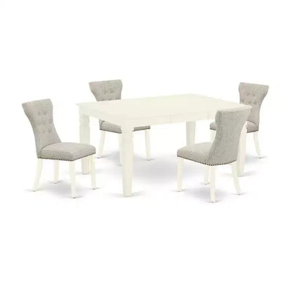 Table de salle à manger 5 pièces en bois massif finition cerisier et crème avec 4 chaises Parsons et rallonge papillon – Sanzelize Design