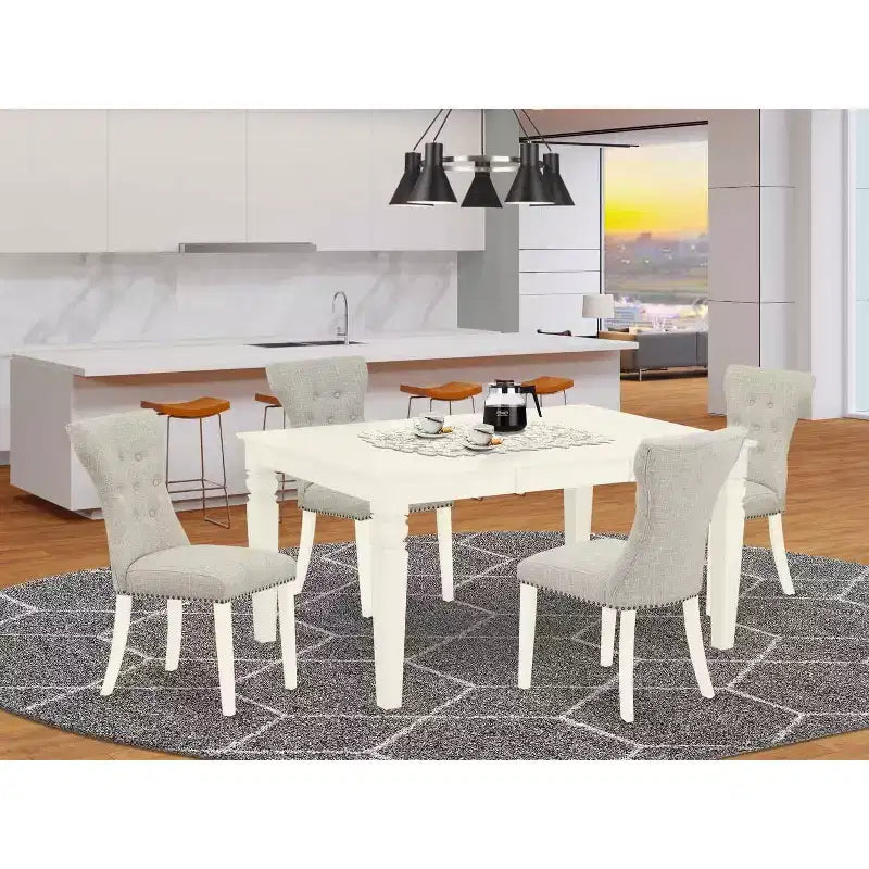 Table de salle à manger 5 pièces en bois massif finition cerisier et crème avec 4 chaises Parsons et rallonge papillon – Sanzelize Design