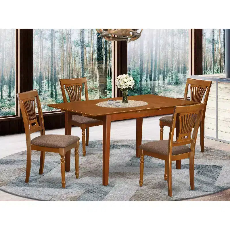Ensemble de salle à manger 5 pièces - Table rectangulaire avec 4 chaises - Finition marron selle – Sanzelize Design