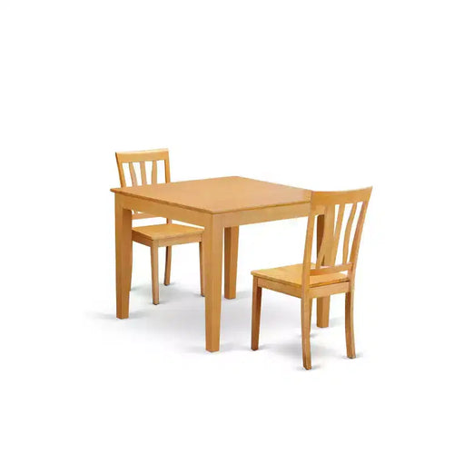 Ensemble Table et Chaises Mid-Century - Ensemble repas 3 pièces - Finition chêne - Table carrée 91 cm – Sanzelize Design
