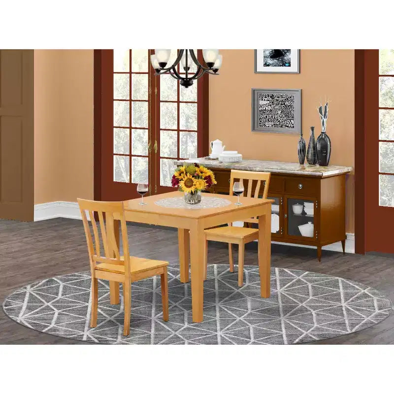 Ensemble Table et Chaises Mid-Century - Ensemble repas 3 pièces - Finition chêne - Table carrée 91 cm – Sanzelize Design