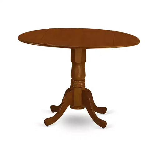 Table à manger ronde 5 pièces avec plateau en bois massif finition marron selle et 4 chaises – Sanzelize Design