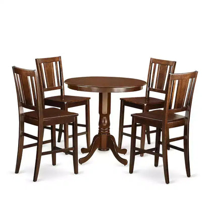 Table de salle à manger 5 pièces ronde en bois massif finition acajou avec 4 chaises – Sanzelize Design