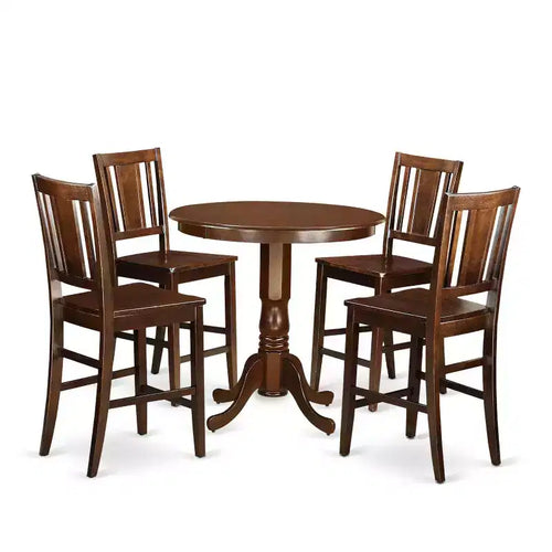 Table de salle à manger 5 pièces ronde en bois massif finition acajou avec 4 chaises – Sanzelize Design