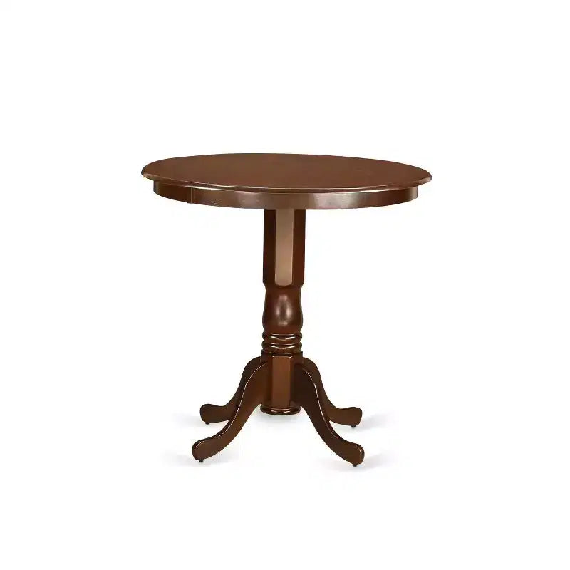 Table de salle à manger 5 pièces ronde en bois massif finition acajou avec 4 chaises – Sanzelize Design