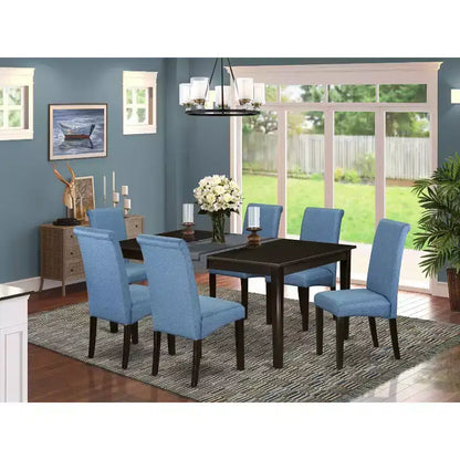 Table de salle à manger 7 pièces en bois massif finition Cappuccino avec 6 chaises – Sanzelize Design