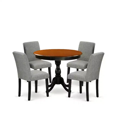 Table à dîner 5 pièces en bois massif noir et merisier avec 4 chaises Parson – Sanzelize Design