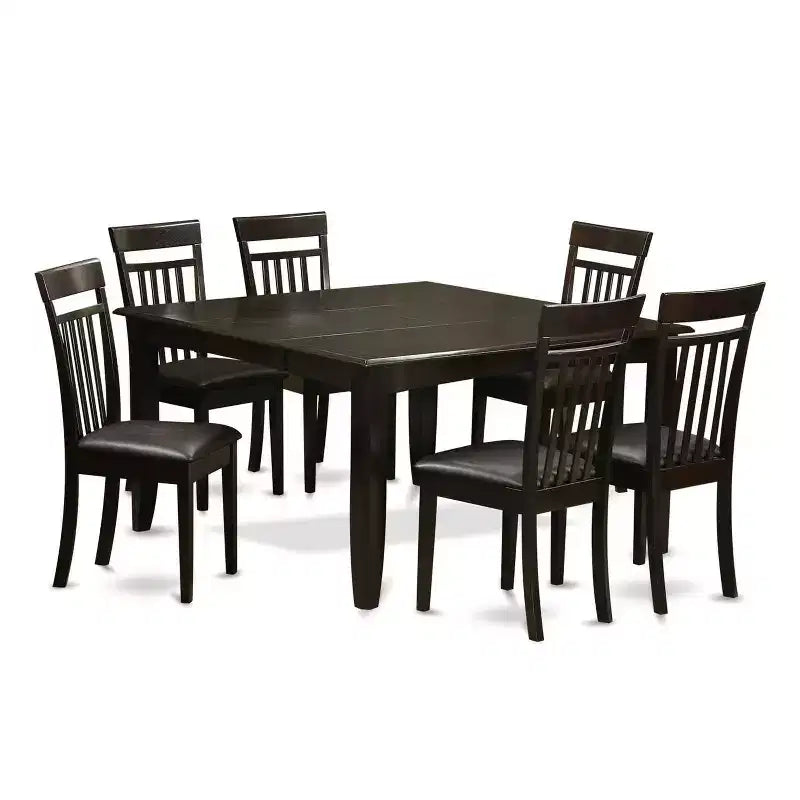 Ensemble de salle à manger 7 pièces avec table carrée et plateau en bois massif finition cappuccino et 6 chaises – Sanzelize Design