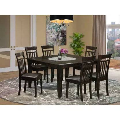 Ensemble de salle à manger 7 pièces avec table carrée et plateau en bois massif finition cappuccino et 6 chaises – Sanzelize Design