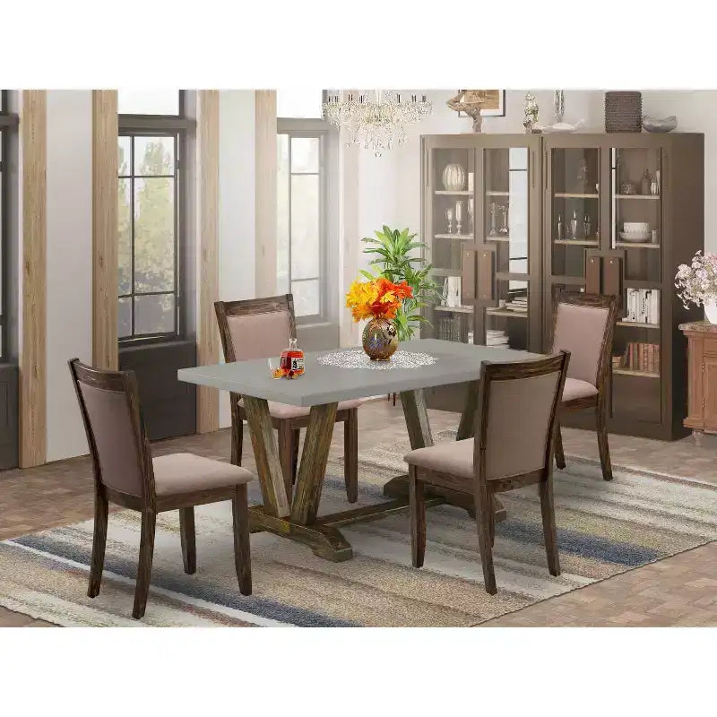 Table à manger en bois massif 5 pièces finition jacobine patinée avec 4 chaises – Sanzelize Design