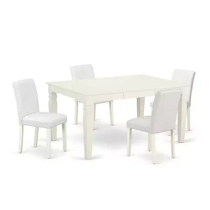 Ensemble de salle à manger 5 pièces rectangulaire 107x152 cm avec table et chaises pieds blancs lin – Sanzelize Design