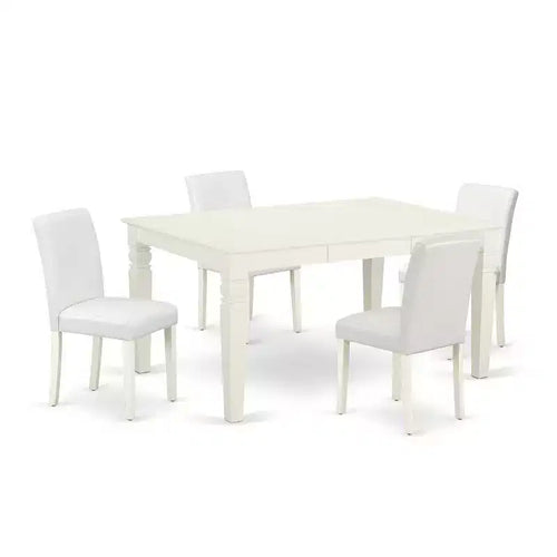 Ensemble de salle à manger 5 pièces rectangulaire 107x152 cm avec table et chaises pieds blancs lin – Sanzelize Design