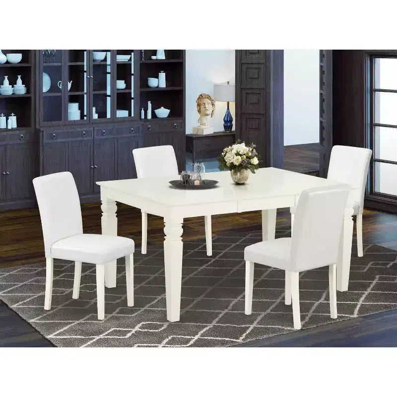 Ensemble de salle à manger 5 pièces rectangulaire 107x152 cm avec table et chaises pieds blancs lin – Sanzelize Design