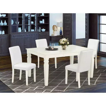 Ensemble de salle à manger 5 pièces rectangulaire 107x152 cm avec table et chaises pieds blancs lin – Sanzelize Design