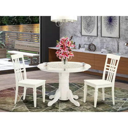 Ensemble de salle à manger 3 pièces, table carrée en bois massif au fini blanc lin et 2 chaises – Sanzelize Design