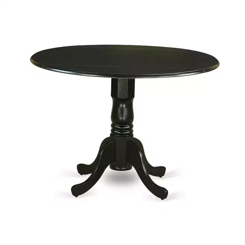 Table à manger ronde 3 pièces avec plateau en bois massif finition noire et 2 chaises Parson avec rallonge à rabat – Sanzelize Design