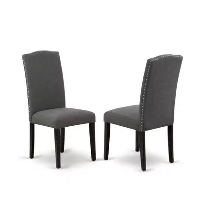 Table à manger ronde 3 pièces avec plateau en bois massif finition noire et 2 chaises Parson avec rallonge à rabat – Sanzelize Design