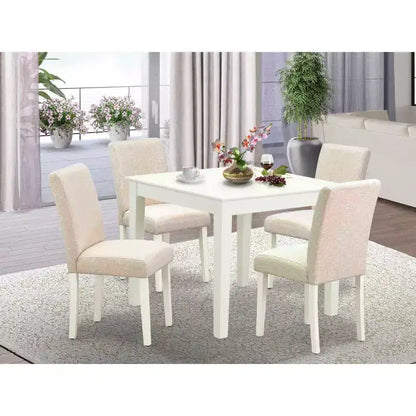 Ensemble repas 5 pièces moderne - Table carrée et 4 chaises - Tissu beige clair – Sanzelize Design