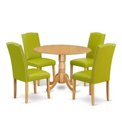 Ensemble de salle à manger rond 5 pièces: table de 107 cm avec abattants et 4 chaises Parsons - vert automne – Sanzelize Design