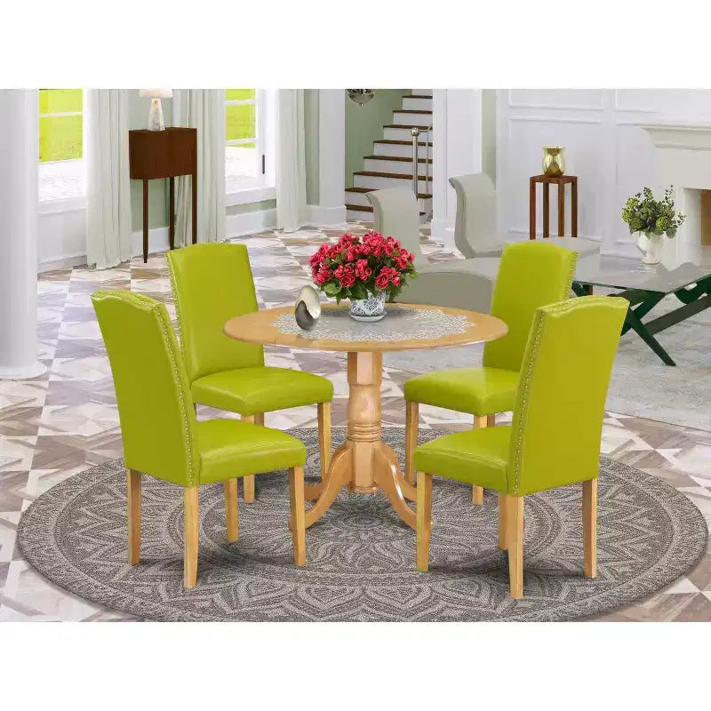 Ensemble de salle à manger rond 5 pièces: table de 107 cm avec abattants et 4 chaises Parsons - vert automne – Sanzelize Design