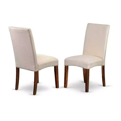 Ensemble de salle à manger carré rétro - Table 91,4 cm et 2 chaises - Tissu lin crème - Pieds en acajou – Sanzelize Design