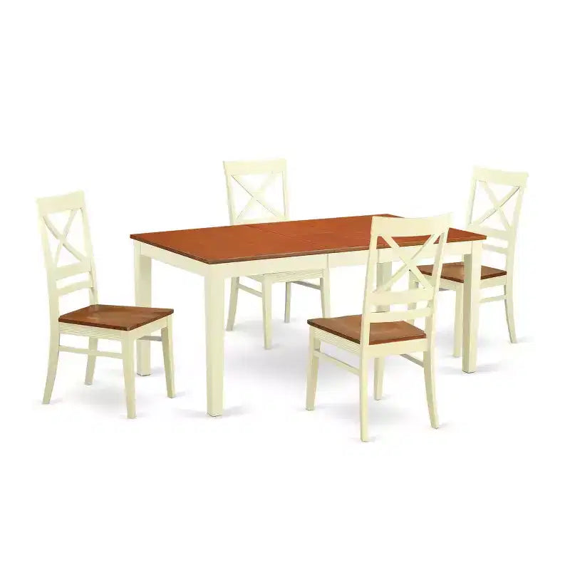 Table à manger 5 pièces rectangulaire en bois massif, finition couleur cerise et crème, avec 4 chaises – Sanzelize Design