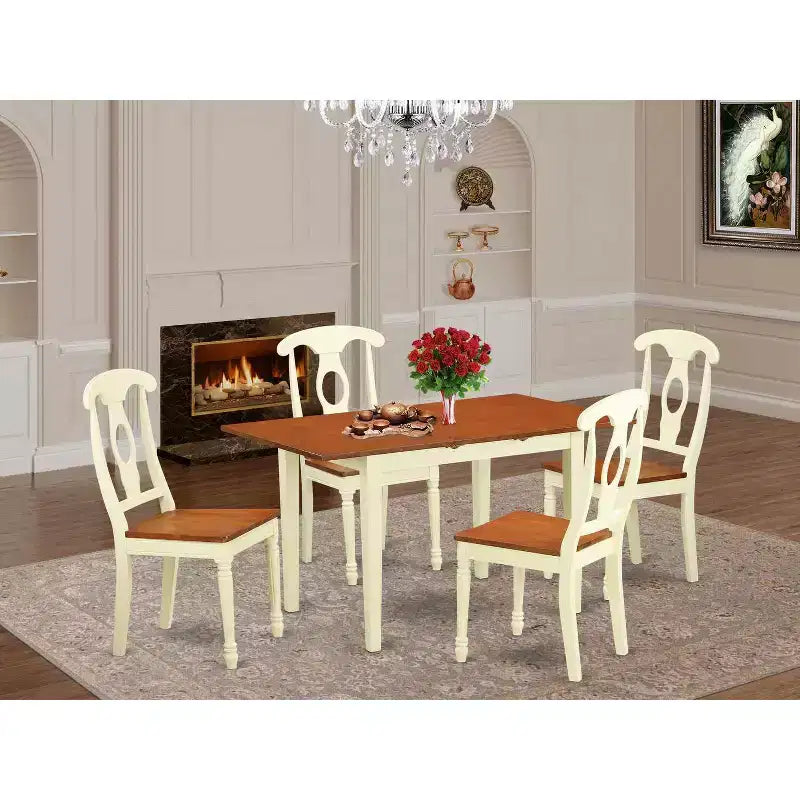 Ensemble de salle à manger 5 pièces table et chaises - Table rectangulaire en bois avec rallonge papillon – Sanzelize Design
