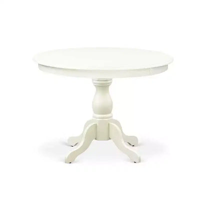 Table de salle à manger 5 pièces en bois massif finition lin blanc avec 4 chaises – Sanzelize Design