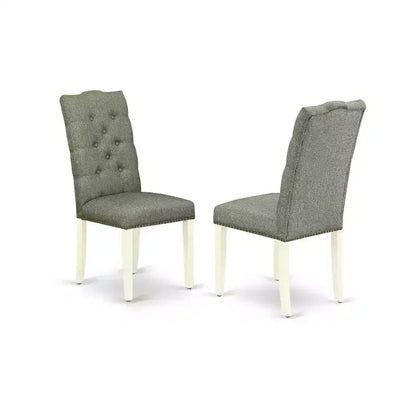 Table de salle à manger 5 pièces en bois massif finition lin blanc avec 4 chaises – Sanzelize Design