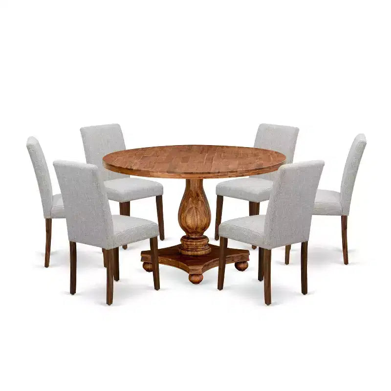 Table de salle à manger 7 pièces avec plateau en bois massif finition chêne naturel et 6 chaises Parson – Sanzelize Design