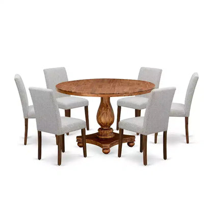 Table de salle à manger 7 pièces avec plateau en bois massif finition chêne naturel et 6 chaises Parson – Sanzelize Design