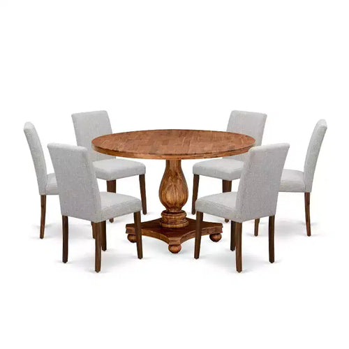 Table de salle à manger 7 pièces avec plateau en bois massif finition chêne naturel et 6 chaises Parson – Sanzelize Design