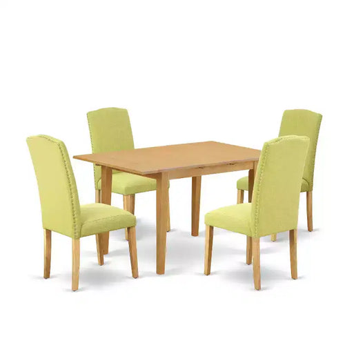 Ensemble de salle à manger scandinave 5 pièces: table rectangulaire et 4 chaises - Tissu en lin et pieds en chêne – Sanzelize Design