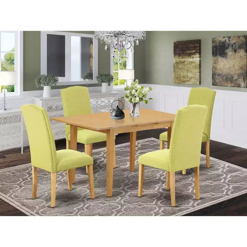 Ensemble de salle à manger scandinave 5 pièces: table rectangulaire et 4 chaises - Tissu en lin et pieds en chêne – Sanzelize Design