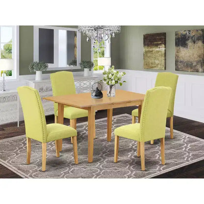 Ensemble de salle à manger scandinave 5 pièces: table rectangulaire et 4 chaises - Tissu en lin et pieds en chêne – Sanzelize Design