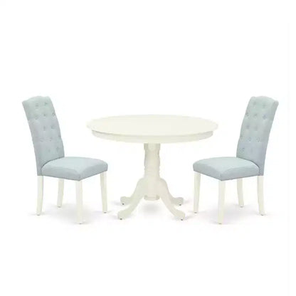 Ensemble de salle à manger 3 pièces Côtier - Table ronde et 2 chaises Parsons - Blanc lin et bleu layette – Sanzelize Design