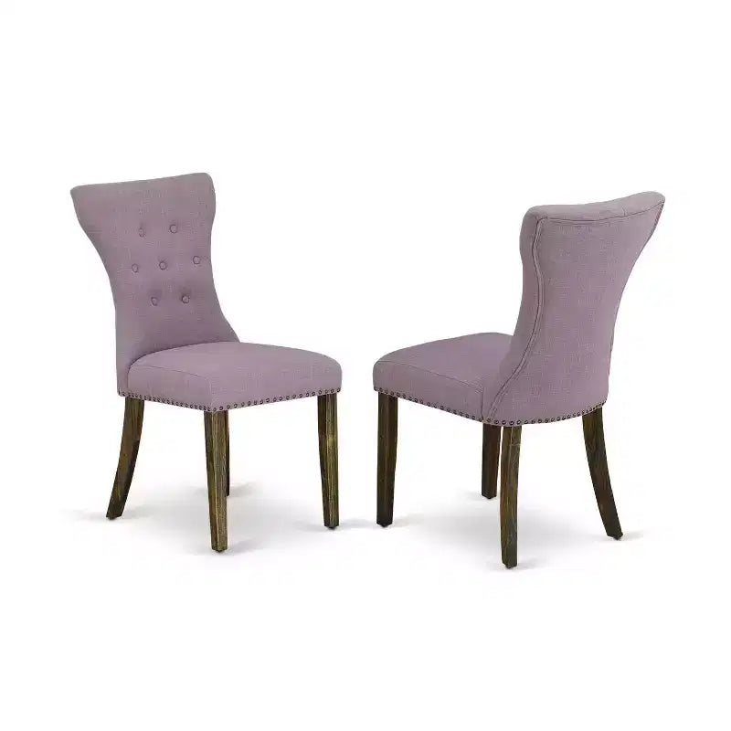 Table de salle à manger 7 pièces rectangulaire en bois massif finition jacobéen vieilli avec 6 chaises Parson – Sanzelize Design