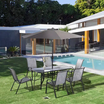 Ensemble de mobilier de jardin 8 pièces avec parasol de 2,7 m, table et chaises de salle à manger d'extérieur, 6 chaises – Sanzelize Design
