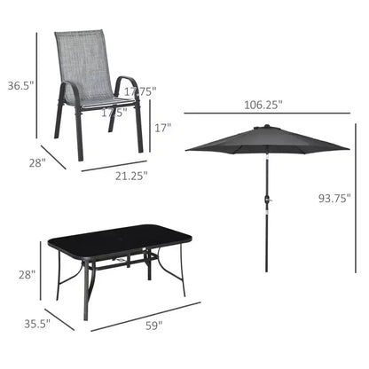 Ensemble de mobilier de jardin 8 pièces avec parasol de 2,7 m, table et chaises de salle à manger d'extérieur, 6 chaises – Sanzelize Design