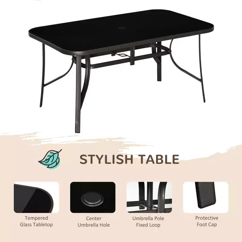 Ensemble de mobilier de jardin 8 pièces avec parasol de 2,7 m, table et chaises de salle à manger d'extérieur, 6 chaises – Sanzelize Design