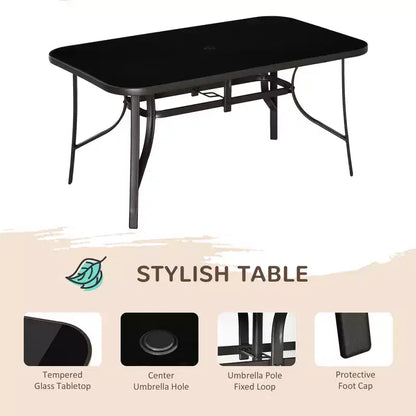 Ensemble de mobilier de jardin 8 pièces avec parasol de 2,7 m, table et chaises de salle à manger d'extérieur, 6 chaises – Sanzelize Design