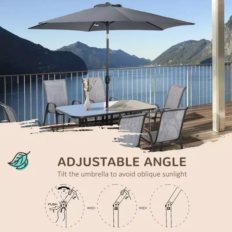 Ensemble de mobilier de jardin 8 pièces avec parasol de 2,7 m, table et chaises de salle à manger d'extérieur, 6 chaises – Sanzelize Design