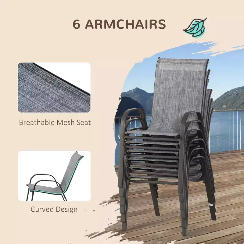 Ensemble de mobilier de jardin 8 pièces avec parasol de 2,7 m, table et chaises de salle à manger d'extérieur, 6 chaises – Sanzelize Design