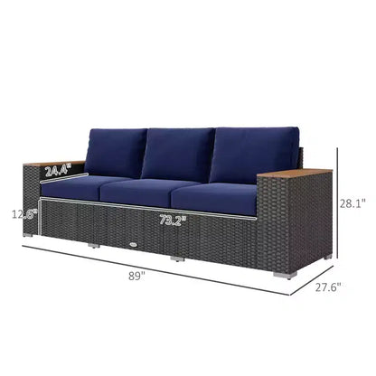 Canapé d'extérieur 3 places avec coussins, canapé en rotin PE avec accoudoirs larges, canapé en osier d'extérieur – Sanzelize Design