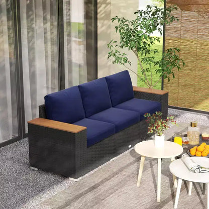 Canapé d'extérieur 3 places avec coussins, canapé en rotin PE avec accoudoirs larges, canapé en osier d'extérieur – Sanzelize Design
