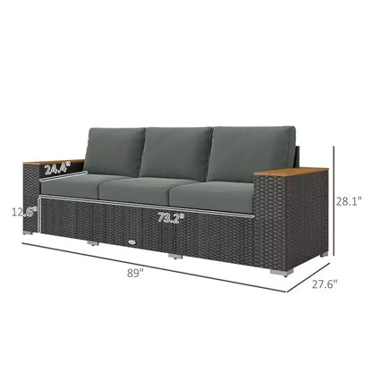 Canapé d'extérieur 3 places avec coussins, canapé en rotin PE avec accoudoirs larges, canapé en osier d'extérieur – Sanzelize Design