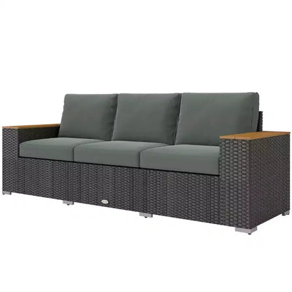 Canapé d'extérieur 3 places avec coussins, canapé en rotin PE avec accoudoirs larges, canapé en osier d'extérieur – Sanzelize Design