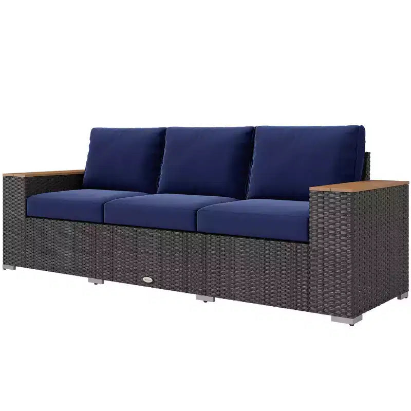 Canapé d'extérieur 3 places avec coussins, canapé en rotin PE avec accoudoirs larges, canapé en osier d'extérieur – Sanzelize Design