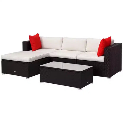 Ensemble de mobilier de jardin 5 pièces avec coussins, canapé d'extérieur en rotin tressé de polyéthylène – Sanzelize Design