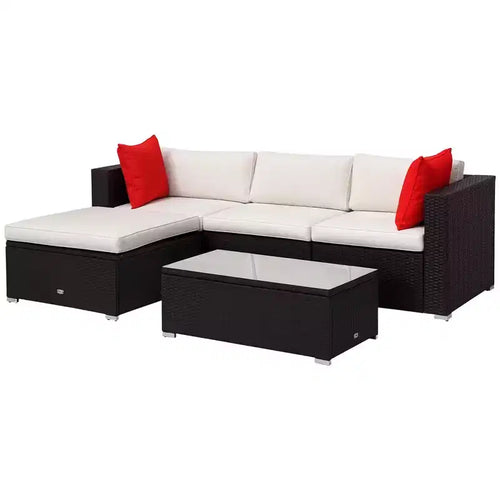 Ensemble de mobilier de jardin 5 pièces avec coussins, canapé d'extérieur en rotin tressé de polyéthylène – Sanzelize Design